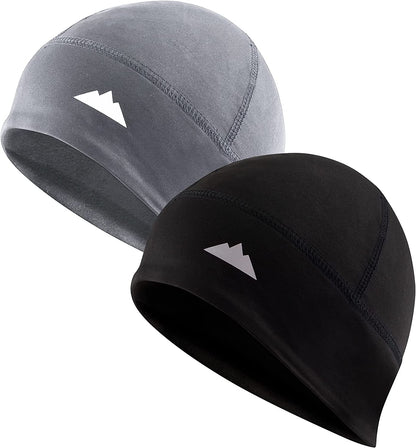 Skull Cap Helmet Liner Running Beanie - Winter Thermal under Helmet Cycling Head Hat - Ultimate Moisture Wicking Performance Apparel & Accessories > Clothing Accessories > Headwear Tough Headwear 2 Pack: Black & Dark Gray One Size 