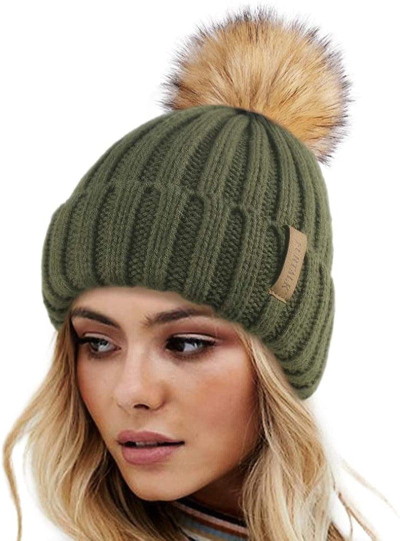 FURTALK Womens Winter Knitted Beanie Hat with Faux Fur Pom Warm Knit Skull Cap Beanie for Women… Apparel & Accessories > Clothing Accessories > Hats KYLIE MAX 15-pine Green  