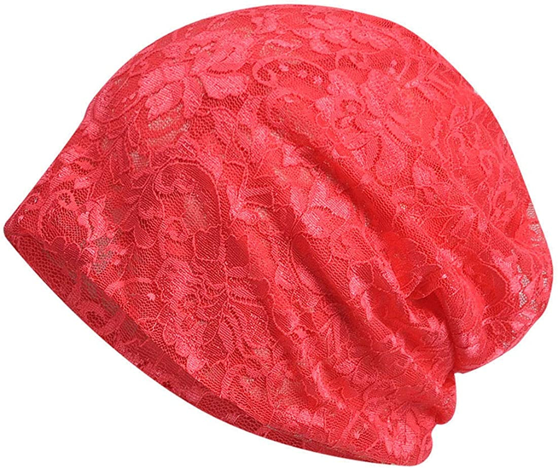 Ebossy Women'S Elegant Floral Lace Slouchy Beanie Summer Hat Headwear Circle Loop Scarf Apparel & Accessories > Clothing Accessories > Headwear ebossy Red  