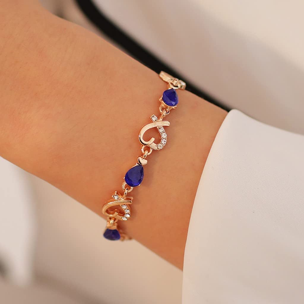 Gold Chain Bracelets for Women Dainty Zircon Heart Crystal Charm Bracelet Adjustable Link Bracelet Ladies Jewelry Birthday Mothers Valentines Day Gifts 2022 (Blue, One Size) Apparel & Accessories > Jewelry > Bracelets Generic   