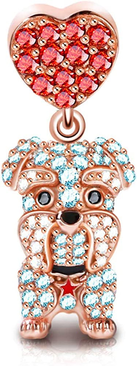 GNOCE Dog Charms 925 Sterling Silver Corgi Schnauzer Poodle Pendant Dangle Animal Beads Charms Fit All Bracelets & Necklaces Best Gift for Mom Friends Girls Who like Dogs Apparel & Accessories > Jewelry > Bracelets GNOCE Schnauzer  