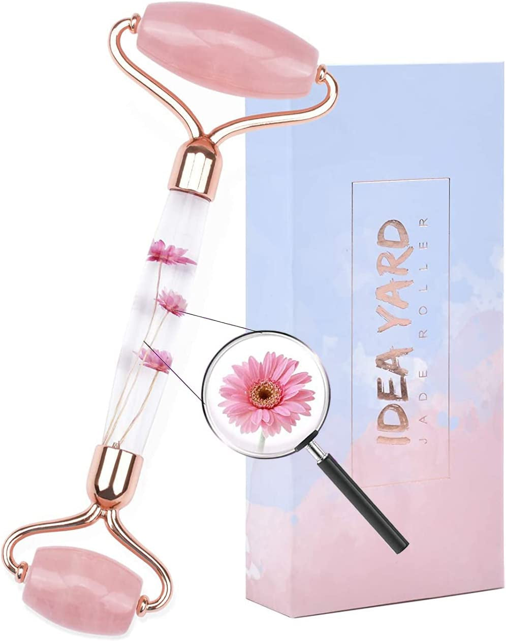 Ideayard Face Roller and Gua Sha Set - Jade Roller anti Aging Massager Tool - Natural Jade Roller for Face and Guasha Stone for Body - Beauty Roller Skin Care Tools Kit for Slimming & Firming Health & Beauty > Personal Care > Cosmetics > Cosmetic Tools > Skin Care Tools ideayard Pink-flower roller  