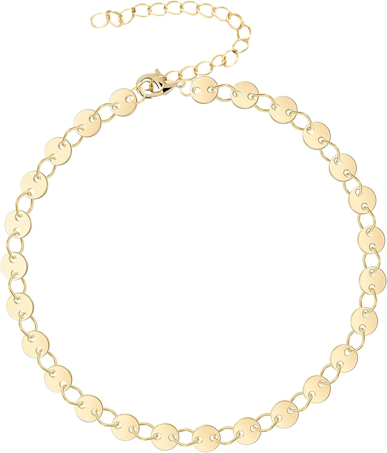 Dainty Gold Chain Anklet,Simple Delicate Figaro Chain Ankelt,Curb Chain Anklet,Coin Chain Anklet,Satellite Chain Anklet,Link Chain Ankle Bracelet,Chain Anklets for Women Apparel & Accessories > Jewelry > Anklets DeScount Gold Coin Chain  