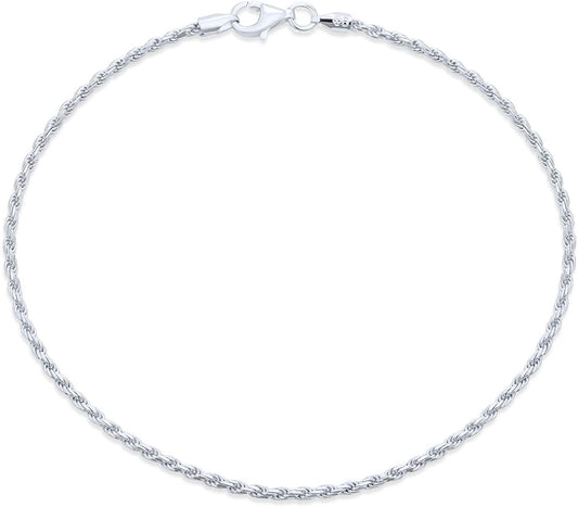 Simple Basic Strong Cable Rope Chain Anklet Ankle Bracelet for Women Teen 14K Yellow Gold Plated .925 Sterling Silver 9 or 10 Inch Made in Italy Apparel & Accessories > Jewelry > Anklets Bling Jewelry Sterling Silver 10 Inches 