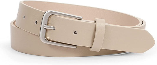 Women Casual Leather Belt for Jeans Pants, Fashion Ladies Girls Waist Dress Belt Apparel & Accessories > Clothing Accessories > Belts WHIPPY 6-beige M: Fit Waist Size 32-37 Inches 