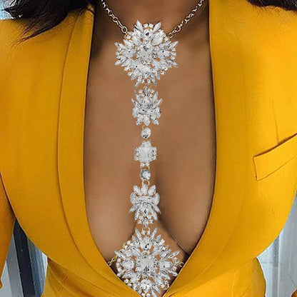 ELABEST Boho Rhinestone Statement Chest Chain Crystal Necklace Body Chain Summer Beach Body Jewelry Accessories for Women and Girls Apparel & Accessories > Jewelry > Body Jewelry ELABEST White  