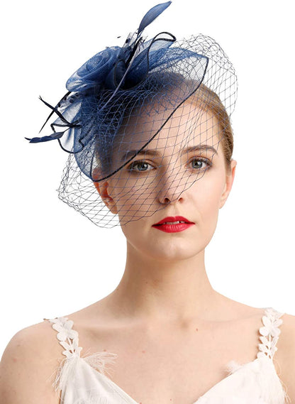 Fascinators Hats 20S 50S Hat Pillbox Hat Cocktail Tea Party Headwear with Veil for Girls and Women Apparel & Accessories > Clothing Accessories > Headwear Cizoe D-navy  