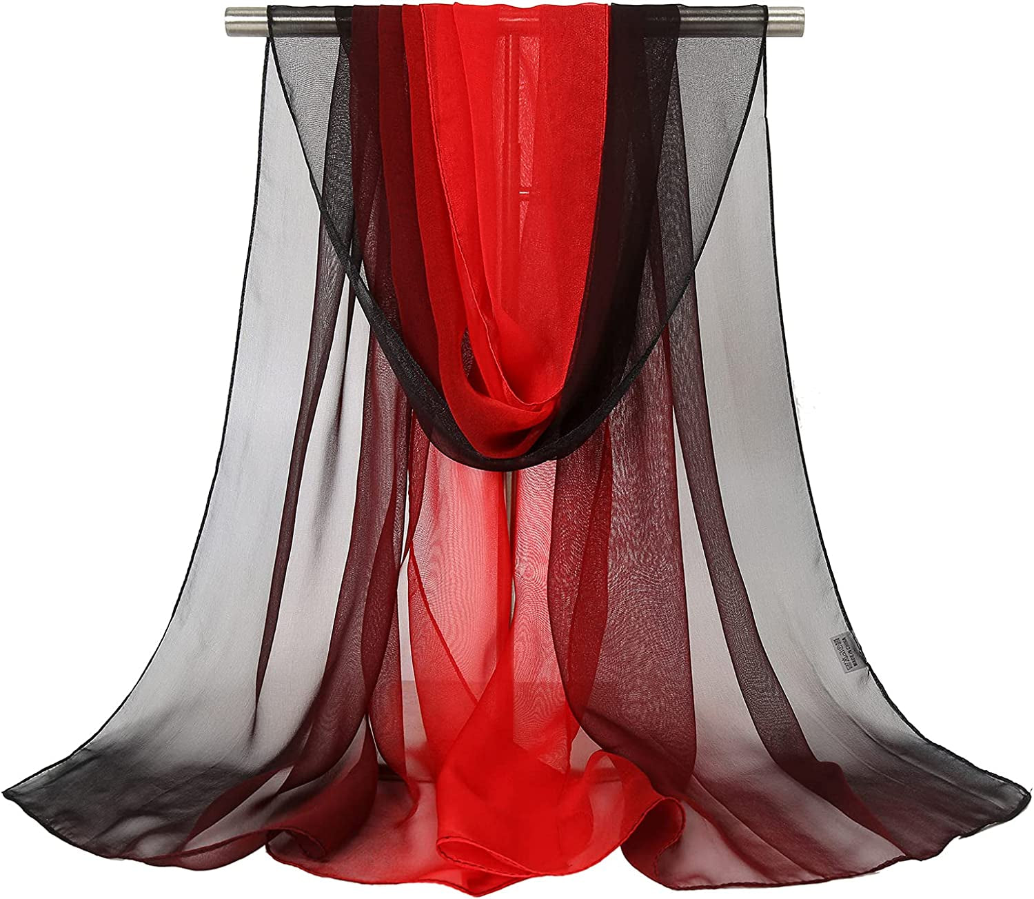 Ombre Silk Scarf Oblong Gradiente Scarves Lightweight Accent Scarfs for Women Apparel & Accessories > Clothing Accessories > Scarves & Shawls Yeieeo Red and Black  