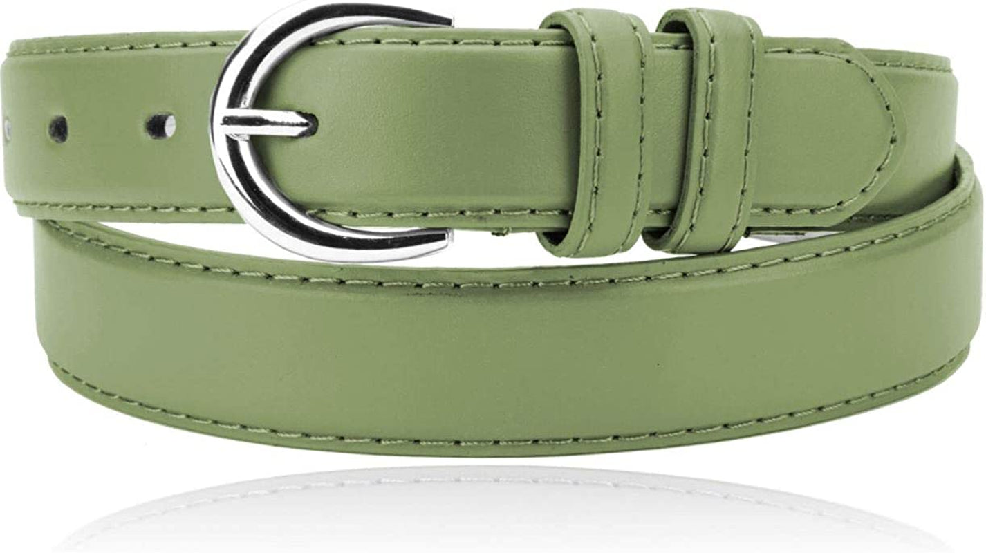 Women'S Casual Solid Colors Faux Leather 1" Belt with Single Prong Buckle Apparel & Accessories > Clothing Accessories > Belts JOTW Olive Small 