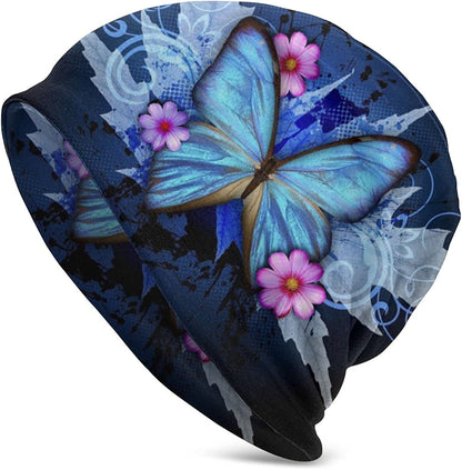 Slouchy Beanie Chemo Headwear Knit Hat Scarf Sleep Skull Cap for Women Men Daily Skullcap Lightweight Apparel & Accessories > Clothing Accessories > Headwear koikvs Blue Butterfly  