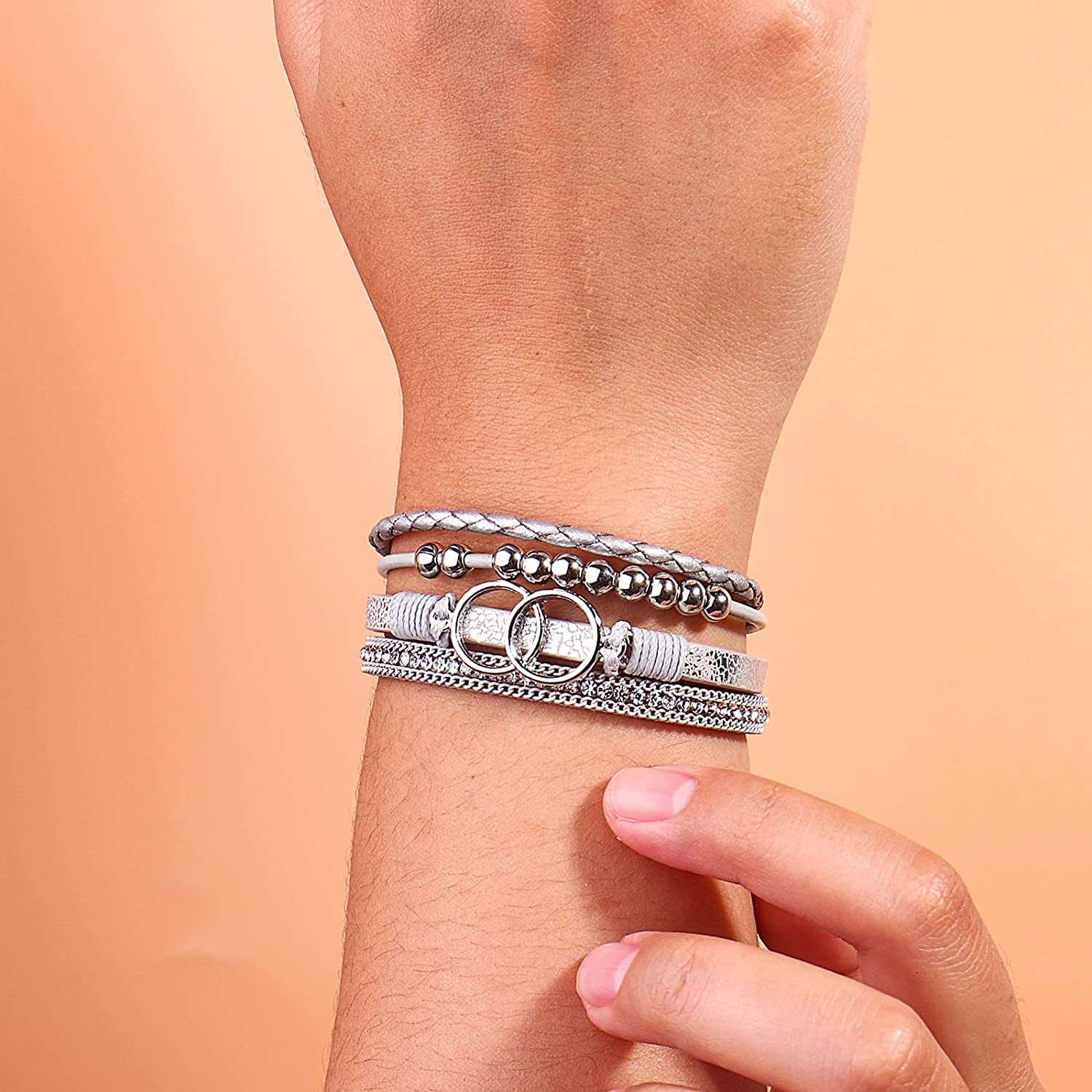 FANCY SHINY Boho Wrap Bracelets Leather Cuff Bangle Gold Beaded Bracelets for Women Stackable Infinity Bracelets Jewelry with Clasp Apparel & Accessories > Jewelry > Bracelets FANCY SHINY   