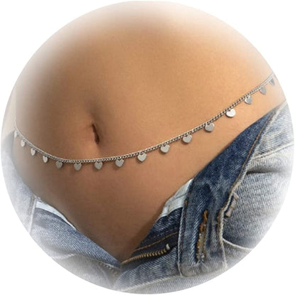 Body Chain Waist Chain Rhinestones Belly Waist Chain Jewelry Sexy Trendy Summer Beach Body Accessories for Women and Girls Apparel & Accessories > Jewelry > Body Jewelry Aonklot silver  