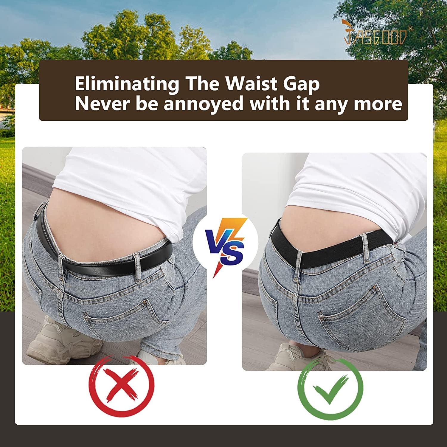 JASGOOD Women No Show Stretch Belt Invisible Elastic Web Strap Belt with Flat Buckle for Jeans Pants Dresses Apparel & Accessories > Clothing Accessories > Belts KYLIE MAX   