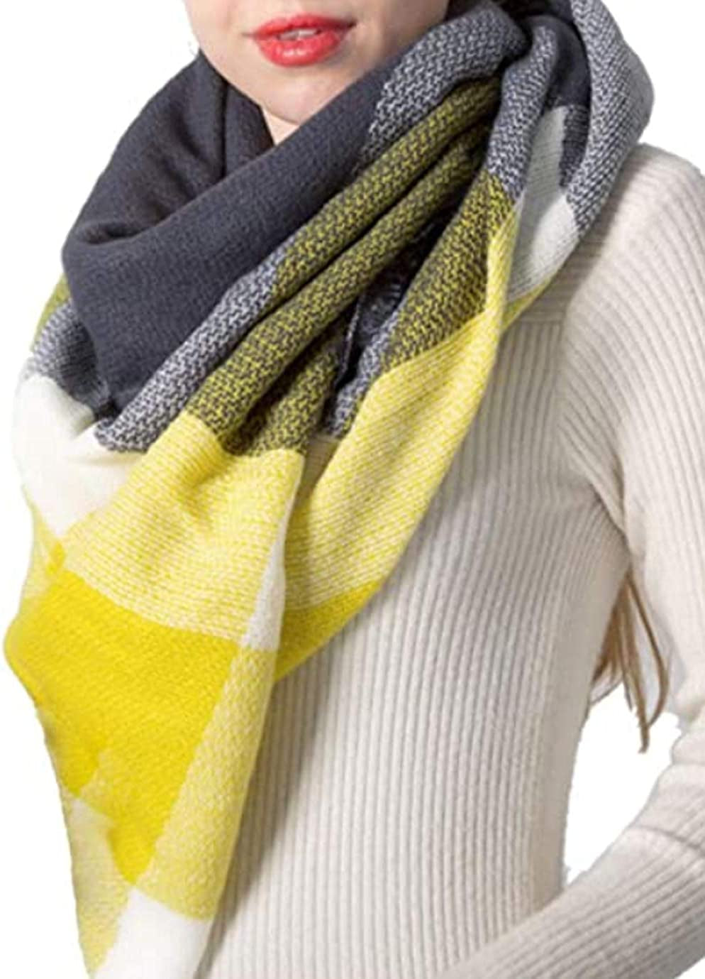 Plaid Scarf Soft Warm Tartan Shawl Cape Blanket Scarves Fashion Wrap Apparel & Accessories > Clothing Accessories > Scarves & Shawls vxsvxm Yellow Grey White  