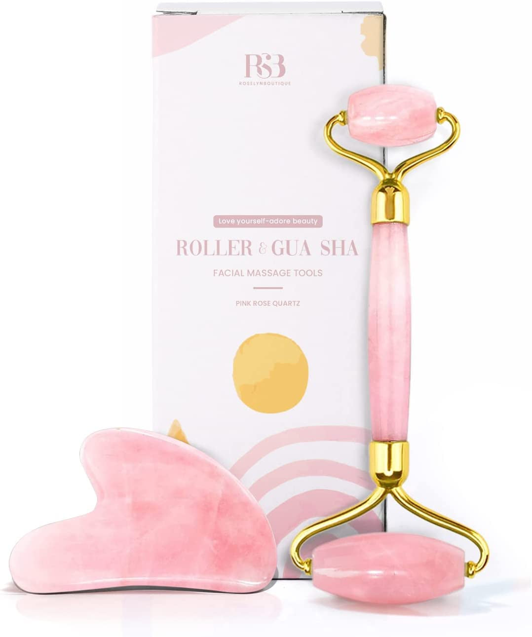 Gua Sha & Face Roller Jade Roller for Face - Natural Healing Crystal Self Care Gifts for Women - Facial Skin Care Tools Muscle Roller Massager Relaxing Relieve Wrinkles (Green) Health & Beauty > Personal Care > Cosmetics > Cosmetic Tools > Skin Care Tools ROSELYNBOUTIQUE Pink  