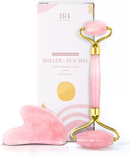 Gua Sha & Face Roller Jade Roller for Face - Natural Healing Crystal Self Care Gifts for Women - Facial Skin Care Tools Muscle Roller Massager Relaxing Relieve Wrinkles (Green) Health & Beauty > Personal Care > Cosmetics > Cosmetic Tools > Skin Care Tools ROSELYNBOUTIQUE Pink  