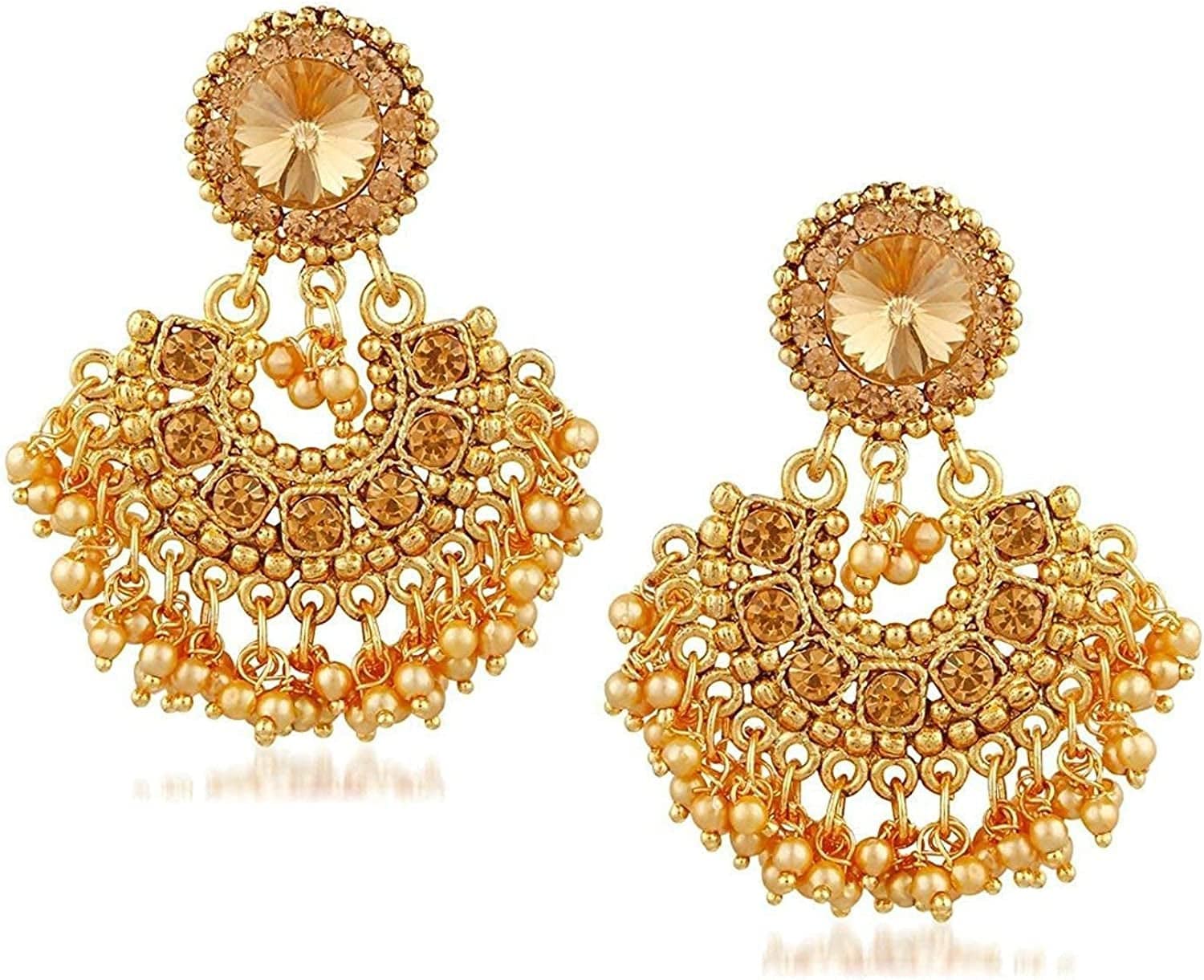 Efulgenz Indian Bollywood Traditional Crystal Pearl Wedding Choker Necklace Earrings Maang Tikka Jewelry Set