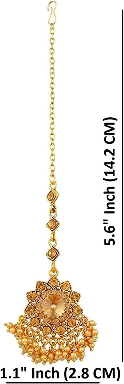 Efulgenz Indian Bollywood Traditional Crystal Pearl Wedding Choker Necklace Earrings Maang Tikka Jewelry Set