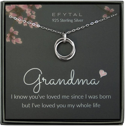 EFYTAL Grandma Gifts, 925 Sterling Silver 2 Thick Interlocking Circles Necklace for Grandmother from Grandchild, Mom Necklaces for Women, Birthday Gift Ideas, Mother'S Day Jewelry for Her, Mothers Day