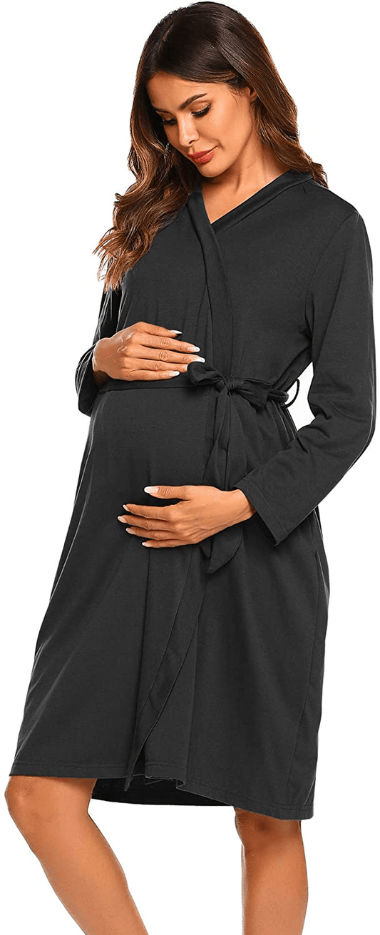 Ekouaer Maternity Robe 3 in 1 Labor Delivery Nursing Gown Hospital Breastfeeding Dress Bathrobes Apparel & Accessories > Clothing > Sleepwear & Loungewear > Robes Kylie Max   