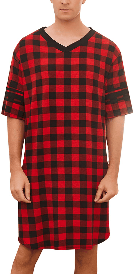 Ekouaer Men'S Nightshirt, Cotton Nightwear Comfy Big&Tall V Neck Short Sleeve Soft Loose Pajama Sleep Shirt Apparel & Accessories > Clothing > Sleepwear & Loungewear > Nightgowns Kylie Max   