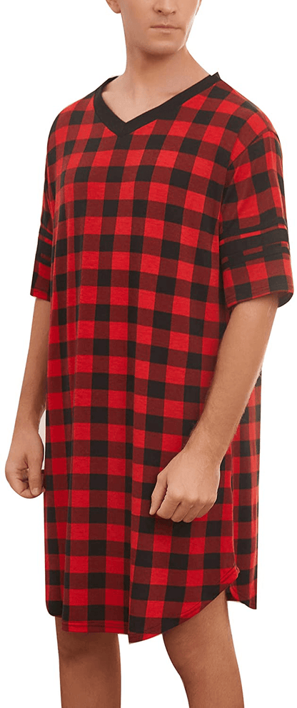 Ekouaer Men'S Nightshirt, Cotton Nightwear Comfy Big&Tall V Neck Short Sleeve Soft Loose Pajama Sleep Shirt Apparel & Accessories > Clothing > Sleepwear & Loungewear > Nightgowns Kylie Max   
