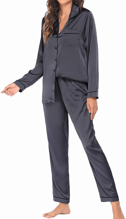 Ekouaer Satin Pajamas Women’S Long Sleeve Sleepwear Silk Soft Button down Loungewear Pjs Set S-XXL Apparel & Accessories > Clothing > Sleepwear & Loungewear > Pajamas Kylie Max   