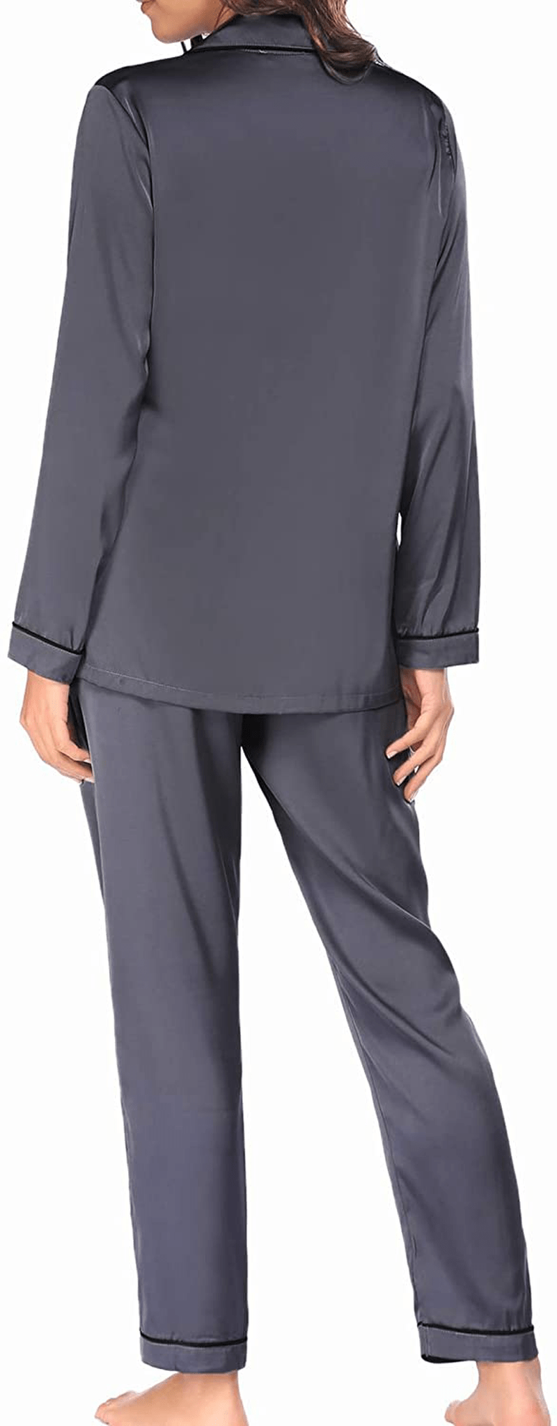 Ekouaer Satin Pajamas Women’S Long Sleeve Sleepwear Silk Soft Button down Loungewear Pjs Set S-XXL Apparel & Accessories > Clothing > Sleepwear & Loungewear > Pajamas Kylie Max   