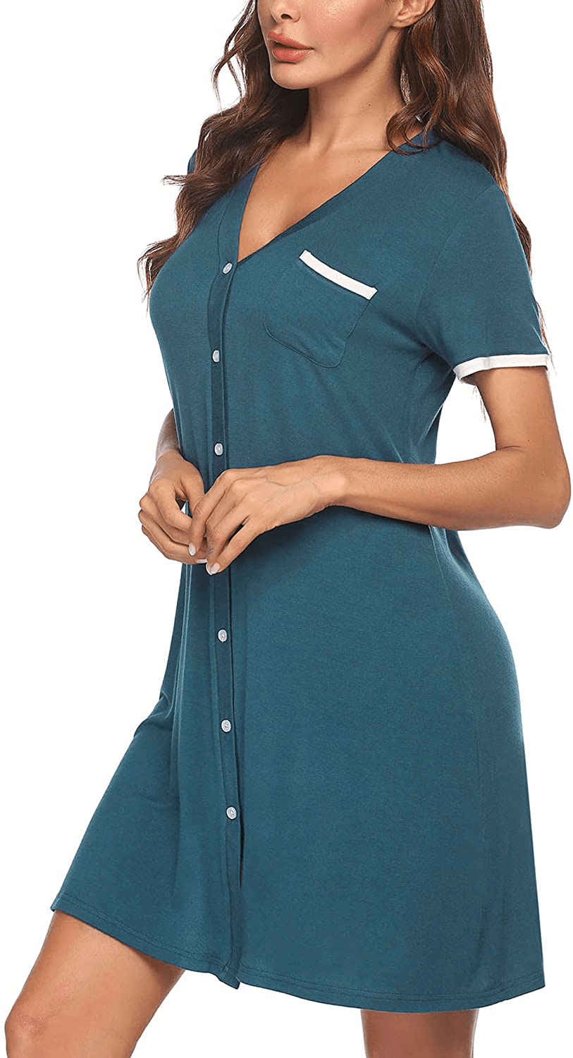 Ekouaer Short Sleeve Nightgowns for Women, Women'S Button down Sleepwear Classical Sleep Shirt Dress Apparel & Accessories > Clothing > Sleepwear & Loungewear > Nightgowns Kylie Max   