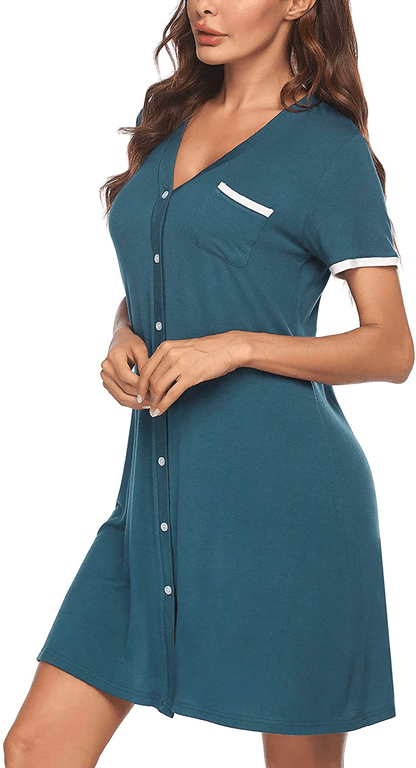 Ekouaer Short Sleeve Nightgowns for Women, Women'S Button down Sleepwear Classical Sleep Shirt Dress Apparel & Accessories > Clothing > Sleepwear & Loungewear > Nightgowns Kylie Max   