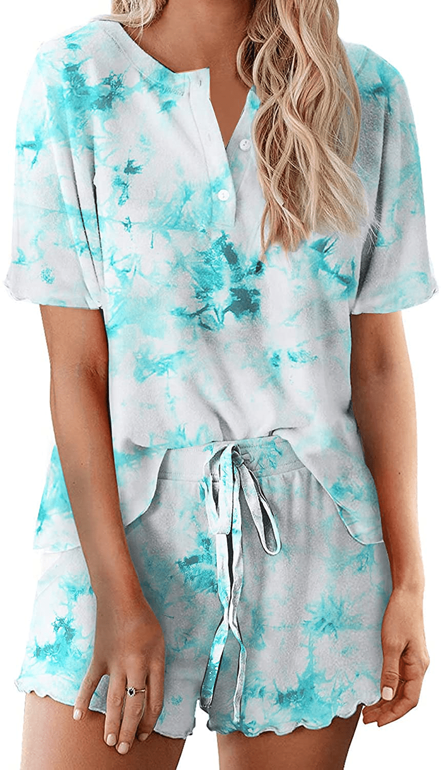 Ekouaer Tie Dye Pajamas Set Womens Loungewear Sleepwear 2 Piece PJ Sets Apparel & Accessories > Clothing > Sleepwear & Loungewear > Pajamas Ekouaer Beautiful 5 Large 