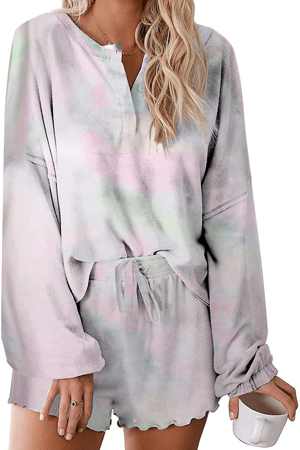 Ekouaer Tie Dye Pajamas Set Womens Loungewear Sleepwear 2 Piece PJ Sets Apparel & Accessories > Clothing > Sleepwear & Loungewear > Pajamas Ekouaer   