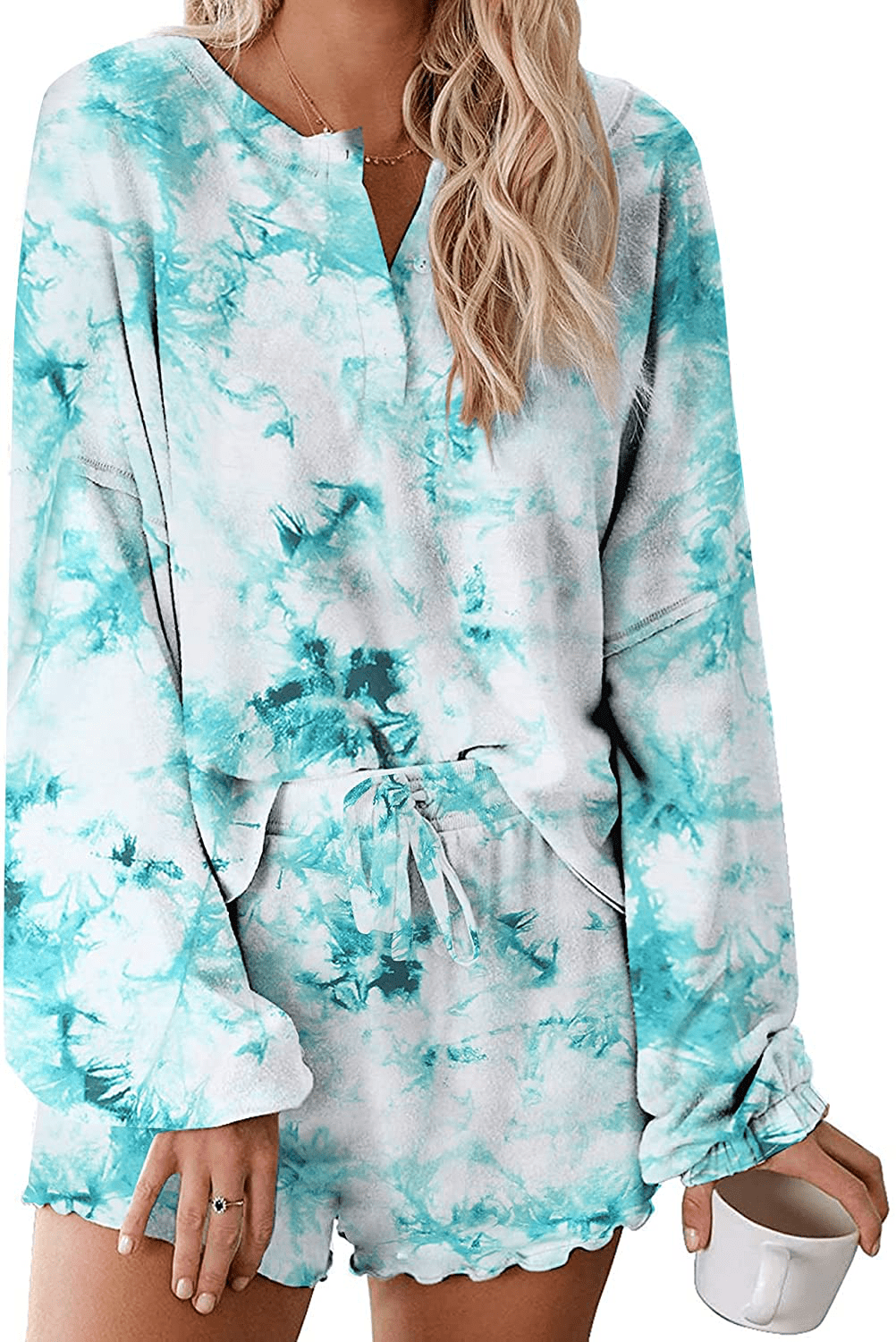 Ekouaer Tie Dye Pajamas Set Womens Loungewear Sleepwear 2 Piece PJ Sets Apparel & Accessories > Clothing > Sleepwear & Loungewear > Pajamas Ekouaer   