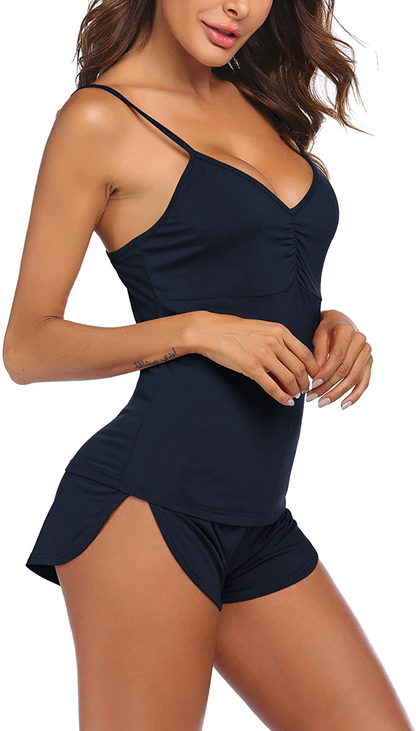 Ekouaer Women Pajamas Set Cami Sleepwear Sexy Rayon Lingerie V Neck PJS Set with Shorts Apparel & Accessories > Clothing > Sleepwear & Loungewear Kylie Max   