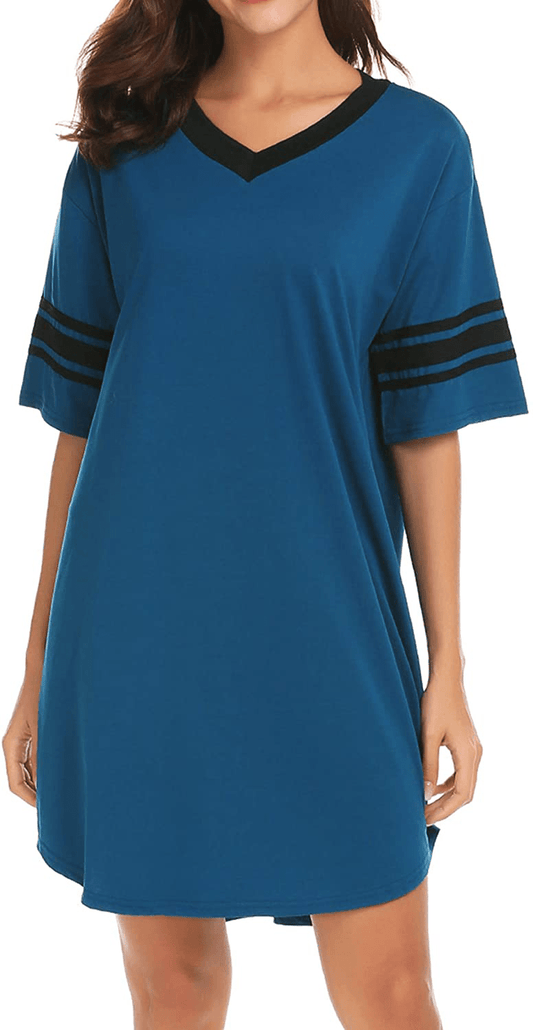 Ekouaer Women'S Nightgown, Cotton Novelty Sleepshirts V Neck Short Sleeve Sleep Shirt Loose Comfy Pajama Sleepwear S-XXL Apparel & Accessories > Clothing > Sleepwear & Loungewear > Nightgowns Kylie Max   