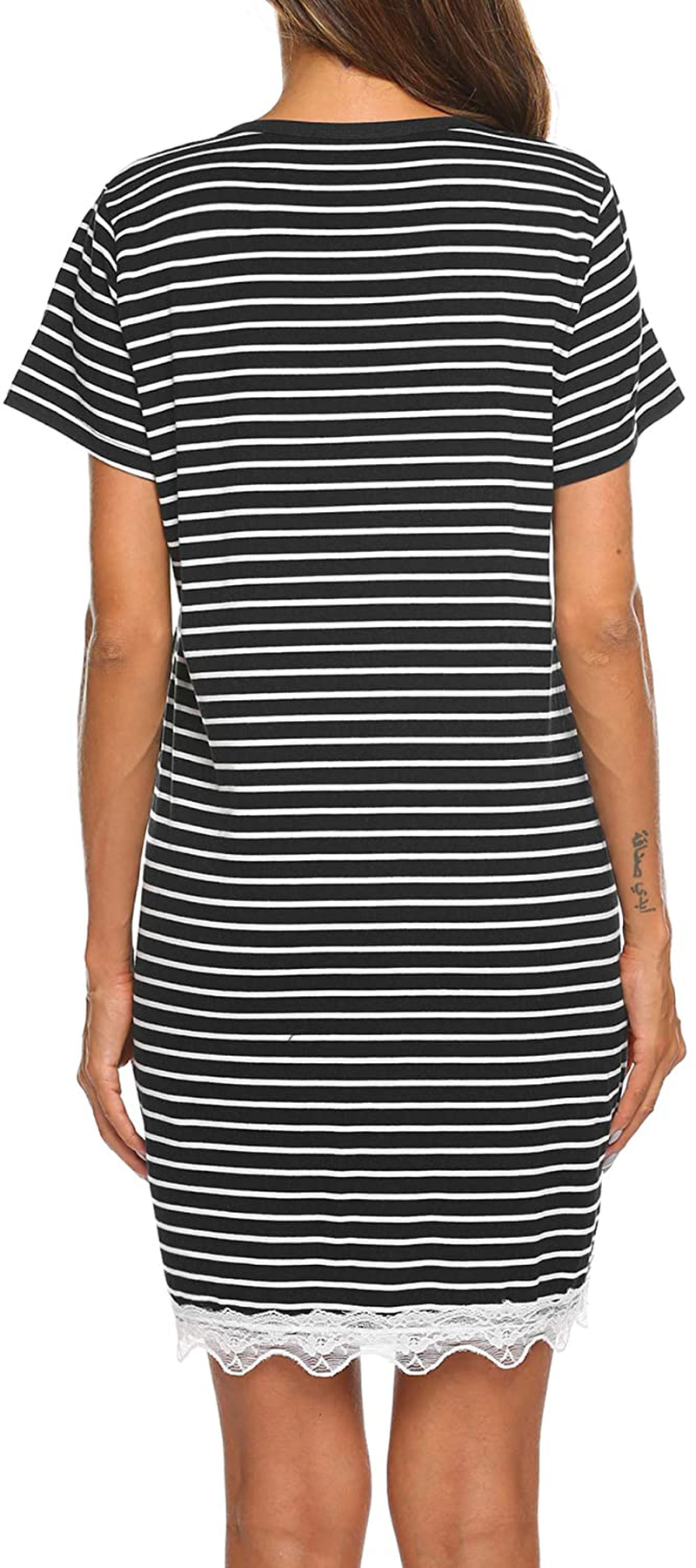 Ekouaer Women'S Nightgown Striped Tee Short Sleeve Cotton Sleep Nightshirt Button down Pajama Dress S-XXXL Apparel & Accessories > Clothing > Sleepwear & Loungewear > Nightgowns Kylie Max   