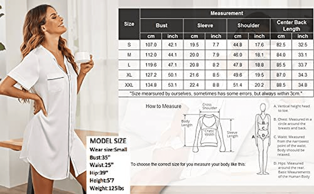 Ekouaer Women’S Silk Satin Nightgowns Sexy Sleepshirt Button down Sleep Dress Short Sleeve Nightshirt V-Neck Sleepwear Apparel & Accessories > Clothing > Sleepwear & Loungewear > Nightgowns Kylie Max   