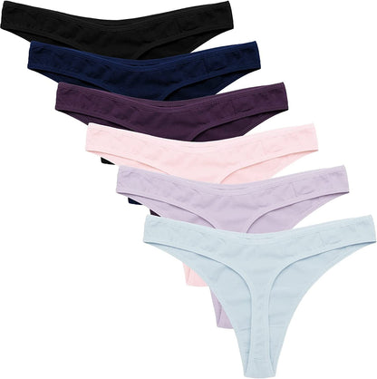 Ekouaer Womens Thongs Invisible Panties No Show Seamless Low Waist Breathable G-String Cotton Thongs 6 Pack Multicolored 9 - 6 Pack / Large