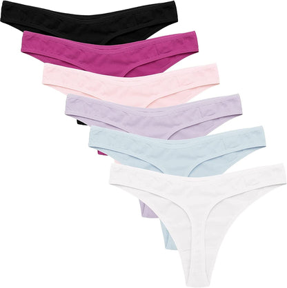 Ekouaer Womens Thongs Invisible Panties No Show Seamless Low Waist Breathable G-String Cotton Thongs 6 Pack Multicolored 7 - 6 Pack / X-Large