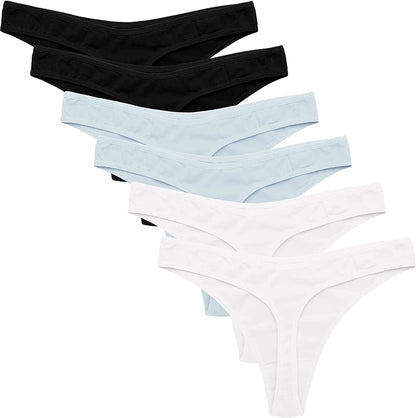 Ekouaer Womens Thongs Invisible Panties No Show Seamless Low Waist Breathable G-String Cotton Thongs 6 Pack Multicolored 8 - 6 Pack / X-Large