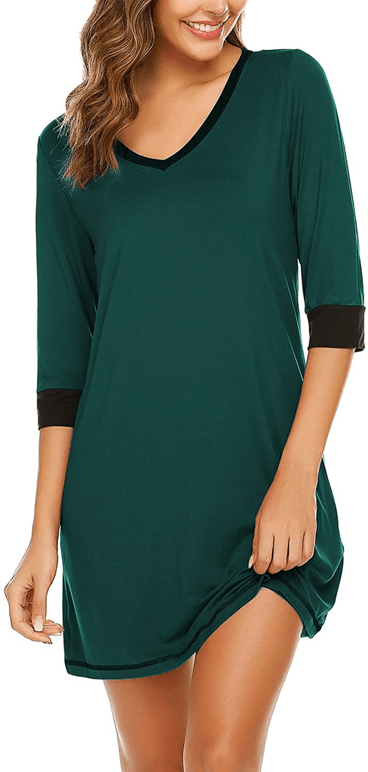 Ekouear Sleepshirts Womens Nightgowns Soft Sleepwear 3/4 Sleeve Night Shirts V Neck Sleep Dress Loose Nighties Apparel & Accessories > Clothing > Sleepwear & Loungewear > Nightgowns Kylie Max   