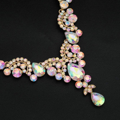 Elegant Crystal Necklace Earrings Bracelet Ring Bridal Wedding Party Costume Jewelry Sets for Brides Women