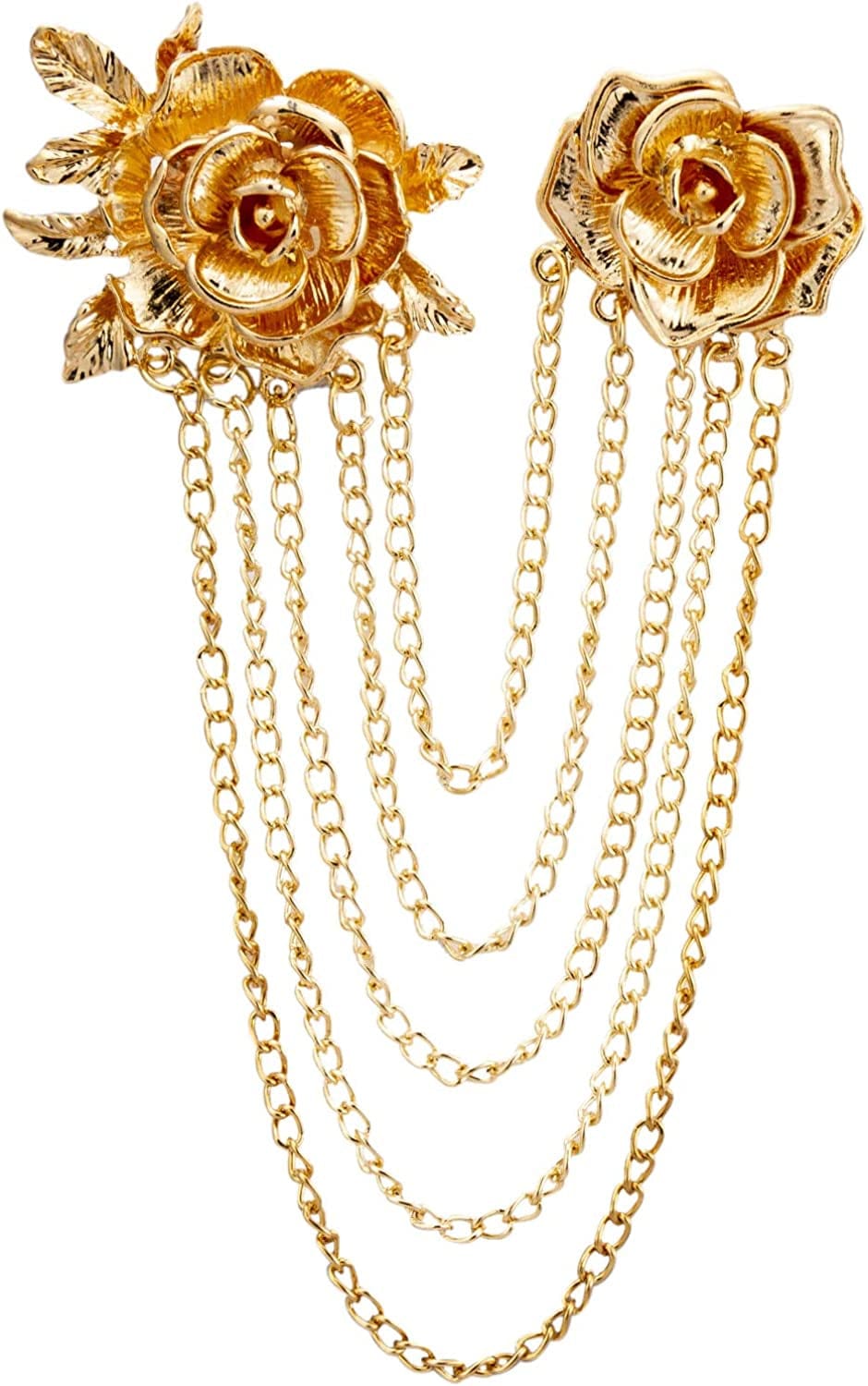Elegant Gold Rose with Hanging Chains Formal Executive Brooch / Lapel Pin