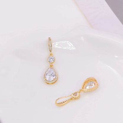 Elegant Jewelry Set for Women - Silver Teardrop Clear Cubic Zirconia Crystal Rhinestone Drop Earrings and Necklace Bridal Jewelry Sets Best Gift for Bridesmaids