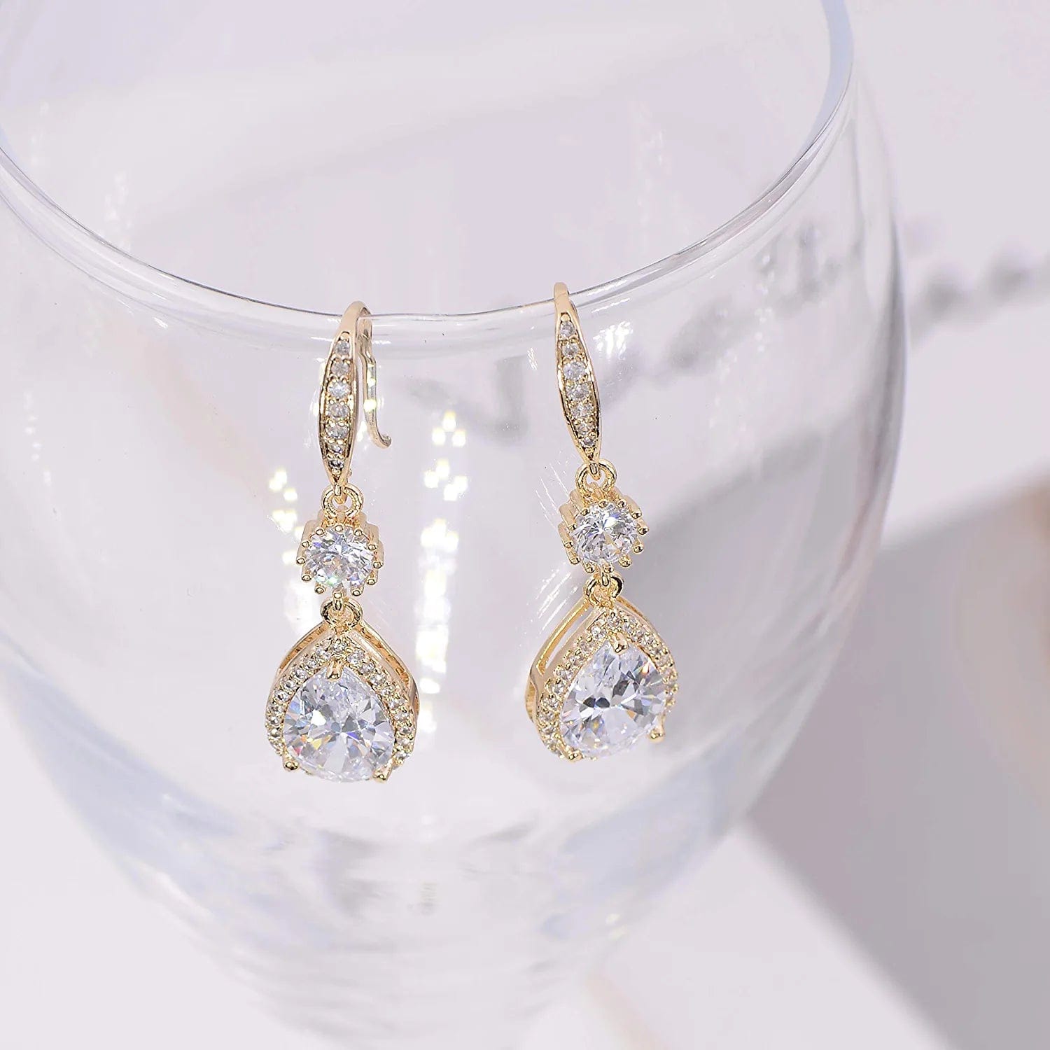 Elegant Jewelry Set for Women - Silver Teardrop Clear Cubic Zirconia Crystal Rhinestone Drop Earrings and Necklace Bridal Jewelry Sets Best Gift for Bridesmaids
