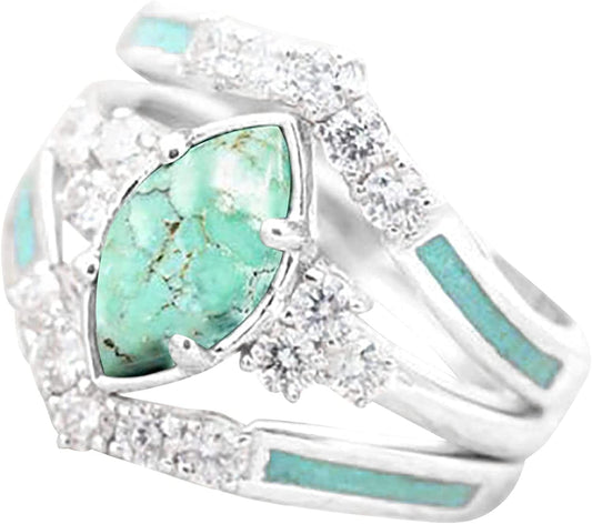 Elegant Rings Turquoise Ring for Women 3-In-1 Simulated Diamond CZ Ring Engagement Rings Bohemian Ring Jewelry Stainless Steel,Rose Gold,White,Turquoise,Purple / 7