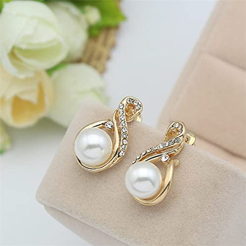 Elegant Women Wedding Pearl Pendant Earrings Necklace Sets Simple Real 18K Gold Plated for Wife, Sister, Friends & Girl Friend