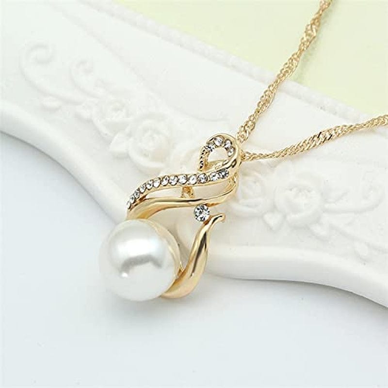 Elegant Women Wedding Pearl Pendant Earrings Necklace Sets Simple Real 18K Gold Plated for Wife, Sister, Friends & Girl Friend