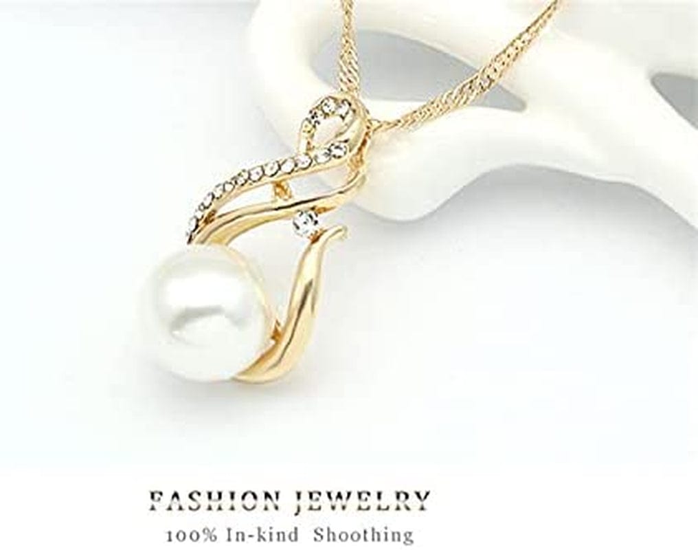 Elegant Women Wedding Pearl Pendant Earrings Necklace Sets Simple Real 18K Gold Plated for Wife, Sister, Friends & Girl Friend