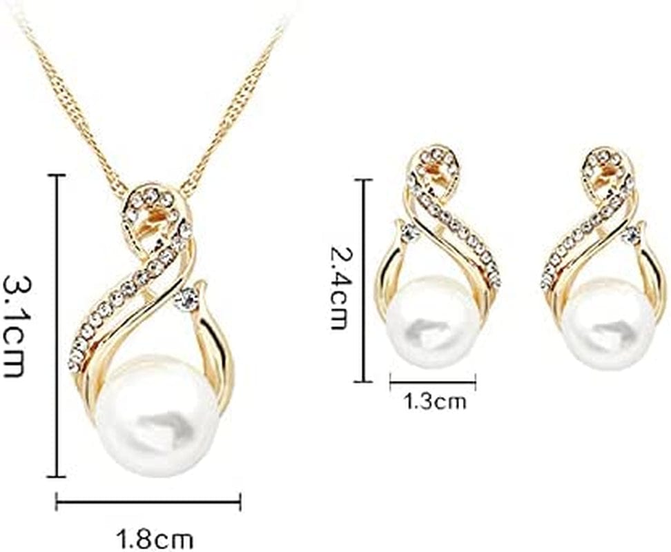 Elegant Women Wedding Pearl Pendant Earrings Necklace Sets Simple Real 18K Gold Plated for Wife, Sister, Friends & Girl Friend